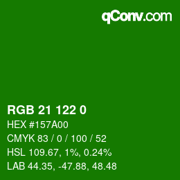 Color code: RGB 21 122 0 | qconv.com