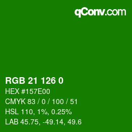 Color code: RGB 21 126 0 | qconv.com