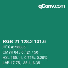 カラーコード: RGB 21 128.2 101.6 | qconv.com
