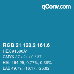 カラーコード: RGB 21 128.2 161.6 | qconv.com