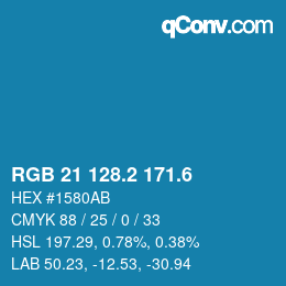 カラーコード: RGB 21 128.2 171.6 | qconv.com