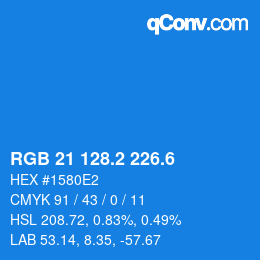 カラーコード: RGB 21 128.2 226.6 | qconv.com