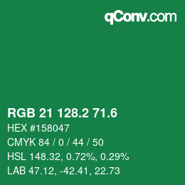 カラーコード: RGB 21 128.2 71.6 | qconv.com