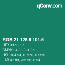 カラーコード: RGB 21 128.6 101.6 | qconv.com