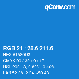 カラーコード: RGB 21 128.6 211.6 | qconv.com