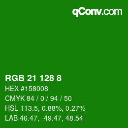 カラーコード: RGB 21 128 8 | qconv.com