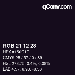 Color code: RGB 21 12 28 | qconv.com