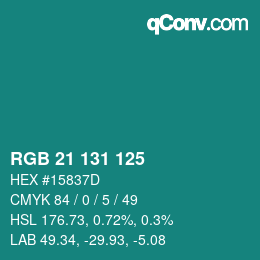 カラーコード: RGB 21 131 125 | qconv.com