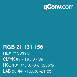 Color code: RGB 21 131 156 | qconv.com