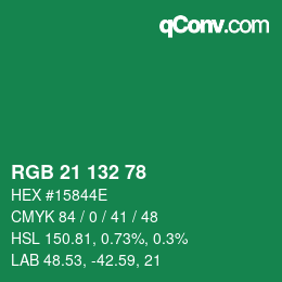 Color code: RGB 21 132 78 | qconv.com