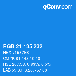 Color code: RGB 21 135 232 | qconv.com