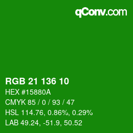 Color code: RGB 21 136 10 | qconv.com