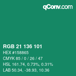 Color code: RGB 21 136 101 | qconv.com