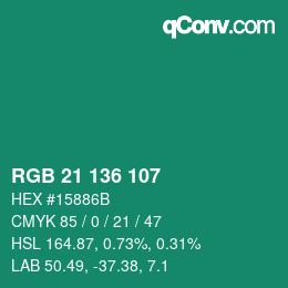 Color code: RGB 21 136 107 | qconv.com