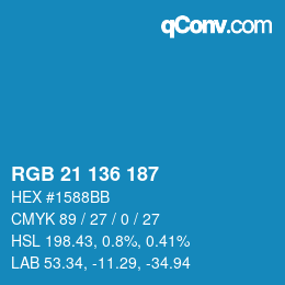 カラーコード: RGB 21 136 187 | qconv.com