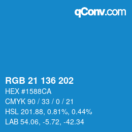 Color code: RGB 21 136 202 | qconv.com