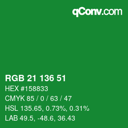 Color code: RGB 21 136 51 | qconv.com