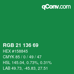 Color code: RGB 21 136 69 | qconv.com