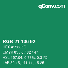 Color code: RGB 21 136 92 | qconv.com