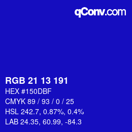 Color code: RGB 21 13 191 | qconv.com