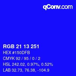 Color code: RGB 21 13 251 | qconv.com