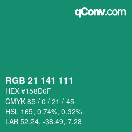 Color code: RGB 21 141 111 | qconv.com