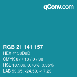 Color code: RGB 21 141 157 | qconv.com