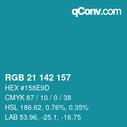 Color code: RGB 21 142 157 | qconv.com