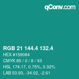 カラーコード: RGB 21 144.4 132.4 | qconv.com