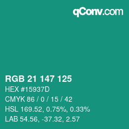 Color code: RGB 21 147 125 | qconv.com
