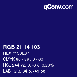 Color code: RGB 21 14 103 | qconv.com