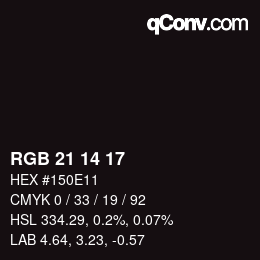 Color code: RGB 21 14 17 | qconv.com
