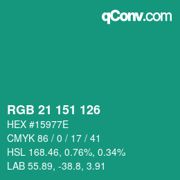 Color code: RGB 21 151 126 | qconv.com