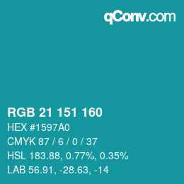 カラーコード: RGB 21 151 160 | qconv.com
