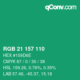 Color code: RGB 21 157 110 | qconv.com