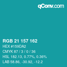 Color code: RGB 21 157 162 | qconv.com
