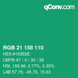 Color code: RGB 21 158 110 | qconv.com