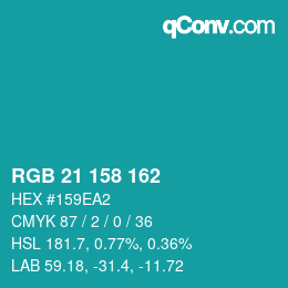 颜色代码: RGB 21 158 162 | qconv.com