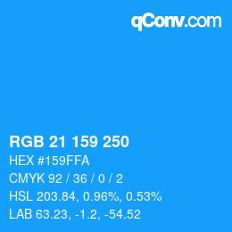 颜色代码: RGB 21 159 250 | qconv.com