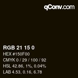 Color code: RGB 21 15 0 | qconv.com