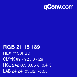 Color code: RGB 21 15 189 | qconv.com