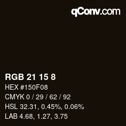 Color code: RGB 21 15 8 | qconv.com