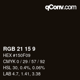 Color code: RGB 21 15 9 | qconv.com