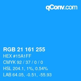 Color code: RGB 21 161 255 | qconv.com