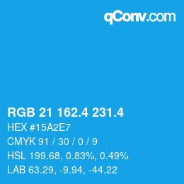 カラーコード: RGB 21 162.4 231.4 | qconv.com
