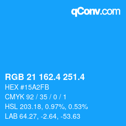 カラーコード: RGB 21 162.4 251.4 | qconv.com