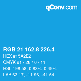 カラーコード: RGB 21 162.8 226.4 | qconv.com