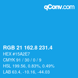 カラーコード: RGB 21 162.8 231.4 | qconv.com