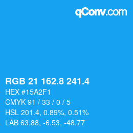カラーコード: RGB 21 162.8 241.4 | qconv.com