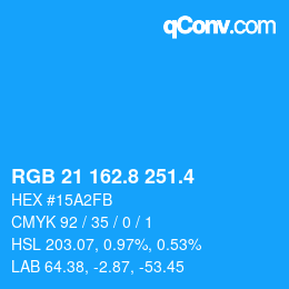 カラーコード: RGB 21 162.8 251.4 | qconv.com